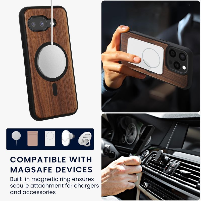 Laptop, Telefoane si Tablete - Telefoane mobile si accesorii - Accesorii Telefoane - Huse telefoane - Husa Kwmobile pentru Google Pixel 9a, compatibilitate MagSafe, anti-alunecare, lemn, TPU, maro - Infinity.ro