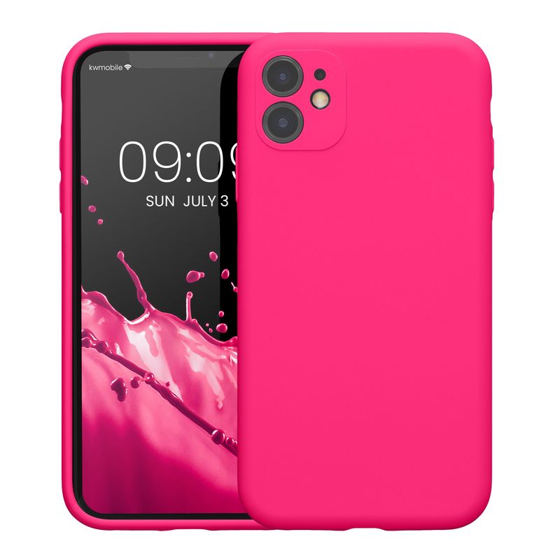 Laptop, Telefoane si Tablete - Telefoane mobile si accesorii - Accesorii Telefoane - Huse telefoane - Husa Kwmobile pentru iPhone 11, anti-alunecare, silicon, roz neon - Infinity.ro