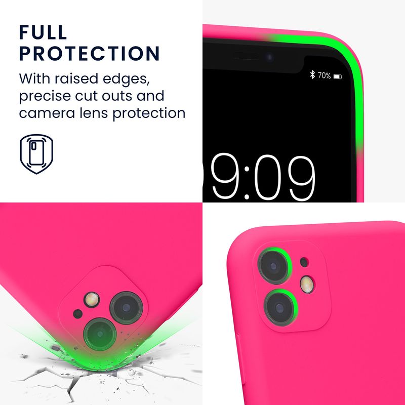 Laptop, Telefoane si Tablete - Telefoane mobile si accesorii - Accesorii Telefoane - Huse telefoane - Husa Kwmobile pentru iPhone 11, anti-alunecare, silicon, roz neon - Infinity.ro