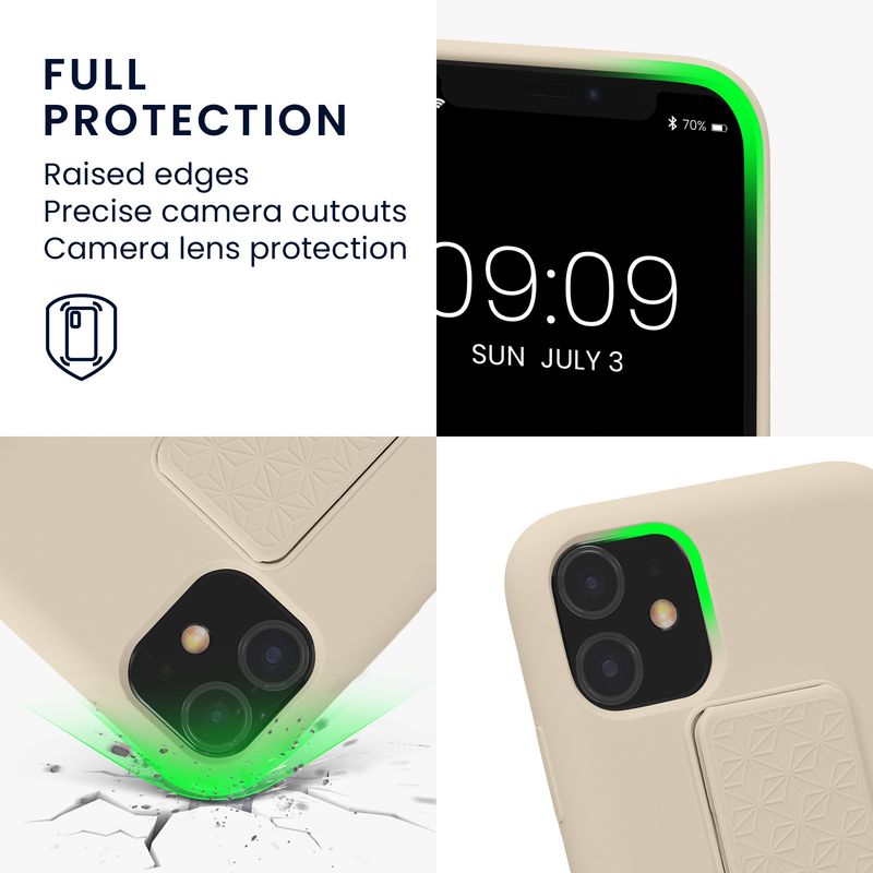 Laptop, Telefoane si Tablete - Telefoane mobile si accesorii - Accesorii Telefoane - Huse telefoane - Husa Kwmobile pentru iPhone 11, functie stand, silicon, bej, curea de mana - Infinity.ro
