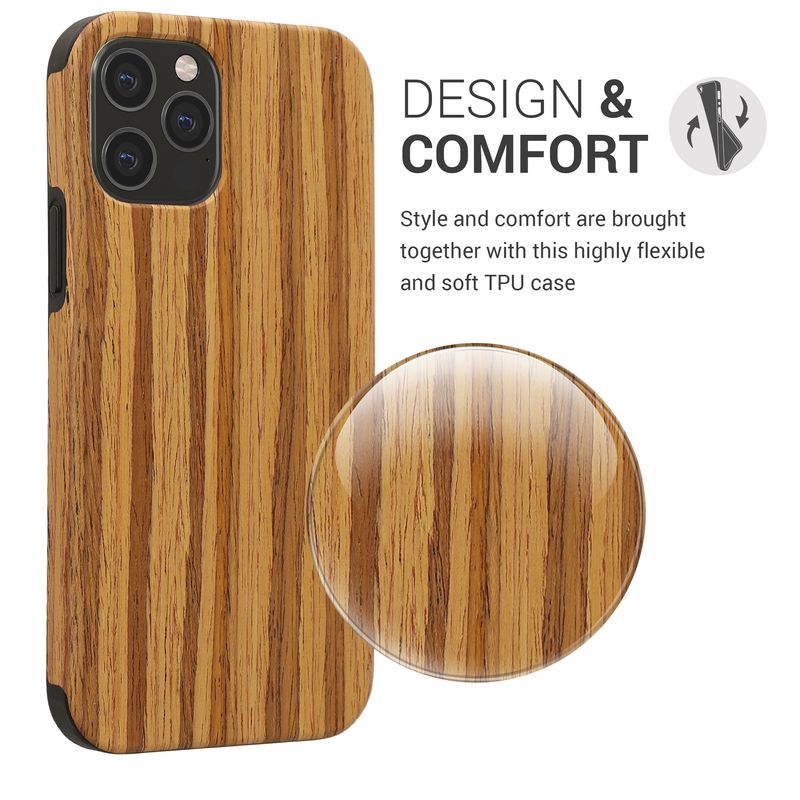 Laptop, Telefoane si Tablete - Telefoane mobile si accesorii - Accesorii Telefoane - Huse telefoane - Husa Kwmobile pentru iPhone 12/12 Pro, anti-alunecare, lemn, TPU, maro - Infinity.ro