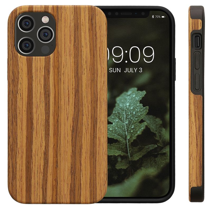 Laptop, Telefoane si Tablete - Telefoane mobile si accesorii - Accesorii Telefoane - Huse telefoane - Husa Kwmobile pentru iPhone 12/12 Pro, anti-alunecare, lemn, TPU, maro - Infinity.ro