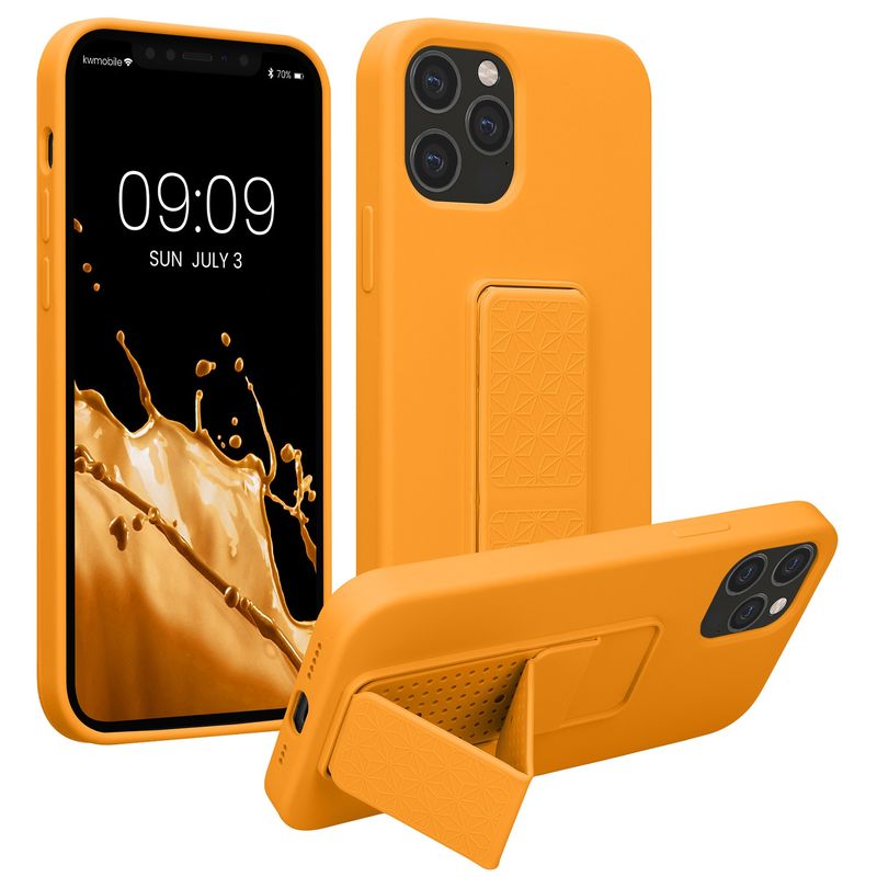Laptop, Telefoane si Tablete - Telefoane mobile si accesorii - Accesorii Telefoane - Huse telefoane - Husa Kwmobile pentru iPhone 12/12 Pro, functie stand, silicon, portocaliu - Infinity.ro