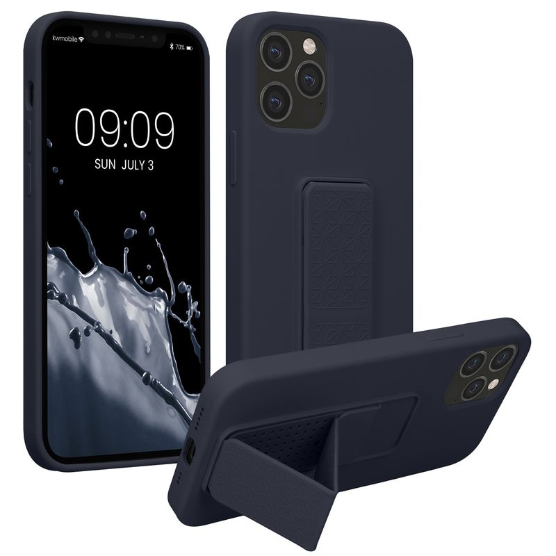 Laptop, Telefoane si Tablete - Telefoane mobile si accesorii - Accesorii Telefoane - Huse telefoane - Husa Kwmobile pentru iPhone 12/12 Pro, functie stand, silicon, afine - Infinity.ro