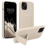 Laptop, Telefoane si Tablete - Telefoane mobile si accesorii - Accesorii Telefoane - Huse telefoane - Husa Kwmobile pentru iPhone 13, functie stand, silicon, bej, curea de mana - Infinity.ro