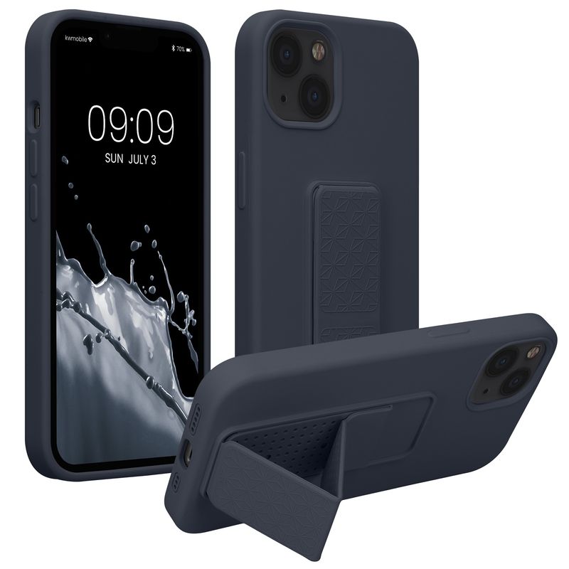Laptop, Telefoane si Tablete - Telefoane mobile si accesorii - Accesorii Telefoane - Huse telefoane - Husa Kwmobile pentru iPhone 13, functie stand, silicon, mov, curea de mana - Infinity.ro