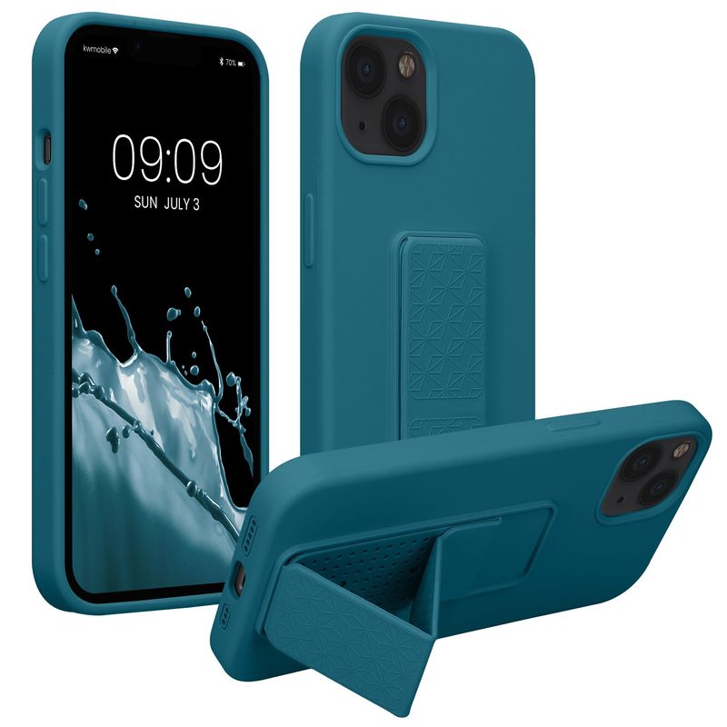 Laptop, Telefoane si Tablete - Telefoane mobile si accesorii - Accesorii Telefoane - Huse telefoane - Husa Kwmobile pentru iPhone 13, functie stand, silicon, turcoaz - Infinity.ro