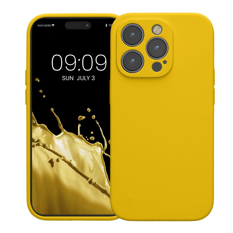 Laptop, Telefoane si Tablete - Telefoane mobile si accesorii - Accesorii Telefoane - Huse telefoane - Husa Kwmobile pentru iPhone 14 Pro, anti-alunecare, silicon, galben intens - Infinity.ro