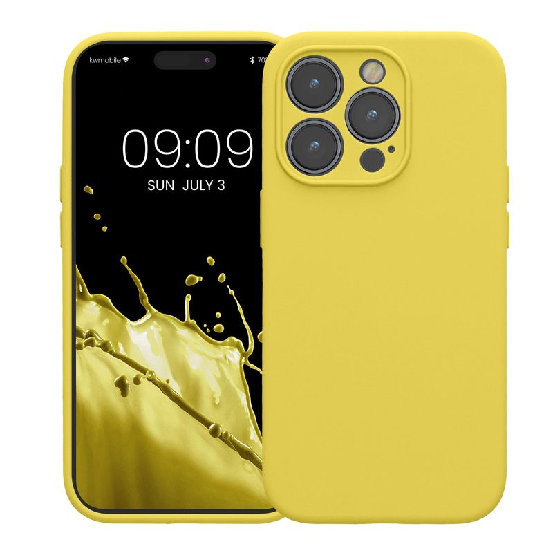 Laptop, Telefoane si Tablete - Telefoane mobile si accesorii - Accesorii Telefoane - Huse telefoane - Husa Kwmobile pentru iPhone 14 Pro, anti-alunecare, silicon, galben lamaie - Infinity.ro
