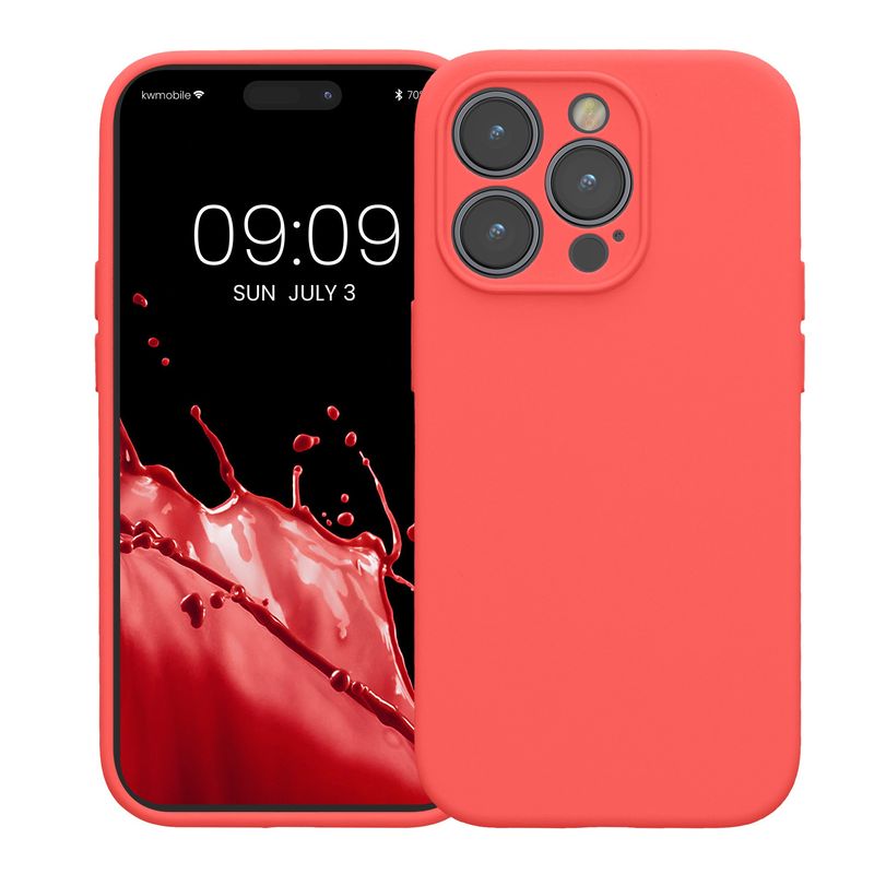 Laptop, Telefoane si Tablete - Telefoane mobile si accesorii - Accesorii Telefoane - Huse telefoane - Husa Kwmobile pentru iPhone 14 Pro, anti-alunecare, silicon, coral - Infinity.ro