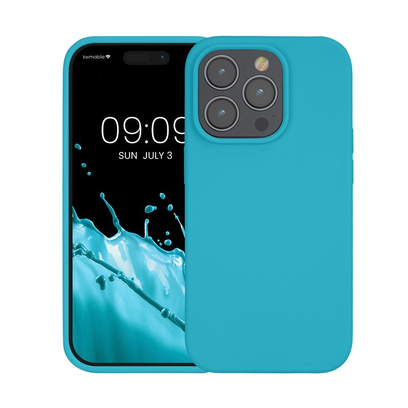 Laptop, Telefoane si Tablete - Telefoane mobile si accesorii - Accesorii Telefoane - Huse telefoane - Husa Kwmobile pentru iPhone 14 Pro, incarcare wireless, silicon, albastru glaciar - Infinity.ro