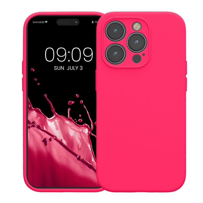 Laptop, Telefoane si Tablete - Telefoane mobile si accesorii - Accesorii Telefoane - Huse telefoane - Husa Kwmobile pentru iPhone 14 Pro, anti-alunecare, silicon, roz neon - Infinity.ro