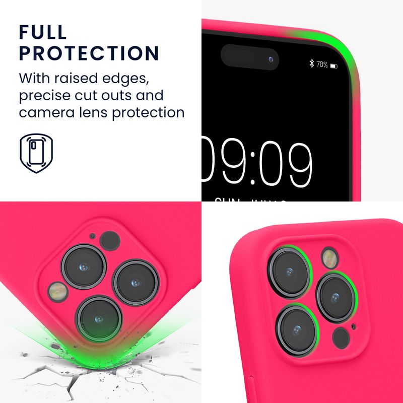 Laptop, Telefoane si Tablete - Telefoane mobile si accesorii - Accesorii Telefoane - Huse telefoane - Husa Kwmobile pentru iPhone 14 Pro, anti-alunecare, silicon, roz neon - Infinity.ro
