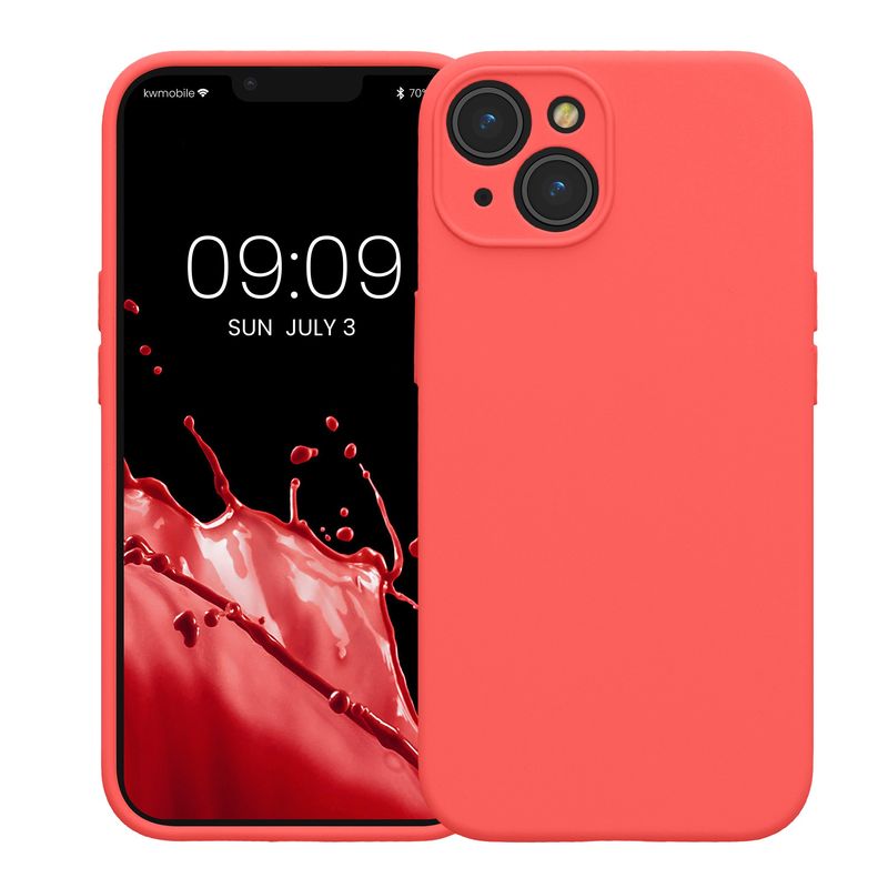 Laptop, Telefoane si Tablete - Telefoane mobile si accesorii - Accesorii Telefoane - Huse telefoane - Husa Kwmobile pentru iPhone 14, anti-alunecare, silicon, coral - Infinity.ro
