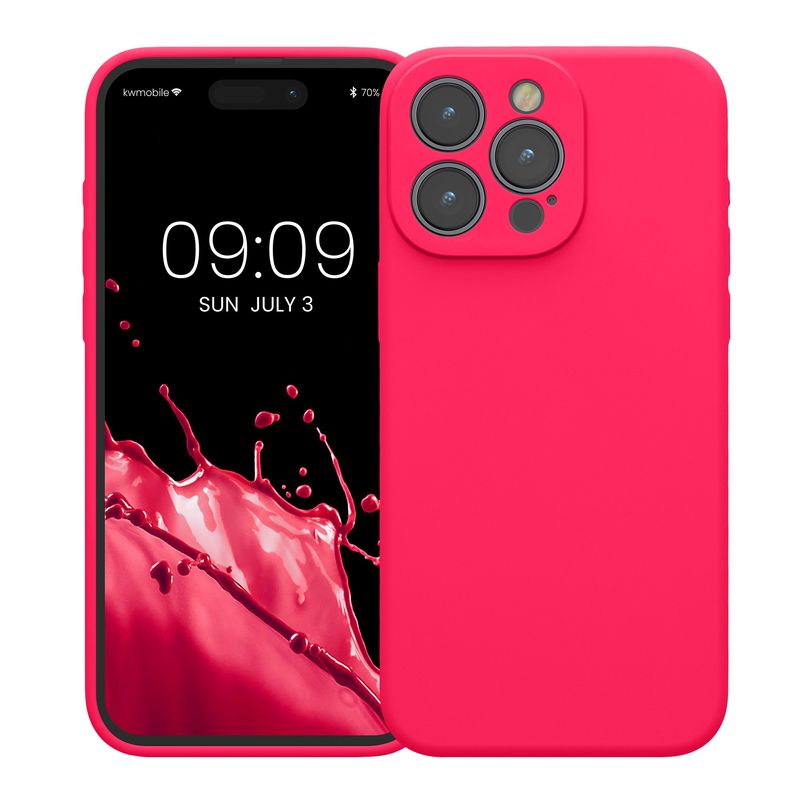 Laptop, Telefoane si Tablete - Telefoane mobile si accesorii - Accesorii Telefoane - Huse telefoane - Husa Kwmobile pentru iPhone 15 Pro Max, anti-alunecare, silicon, roz - Infinity.ro