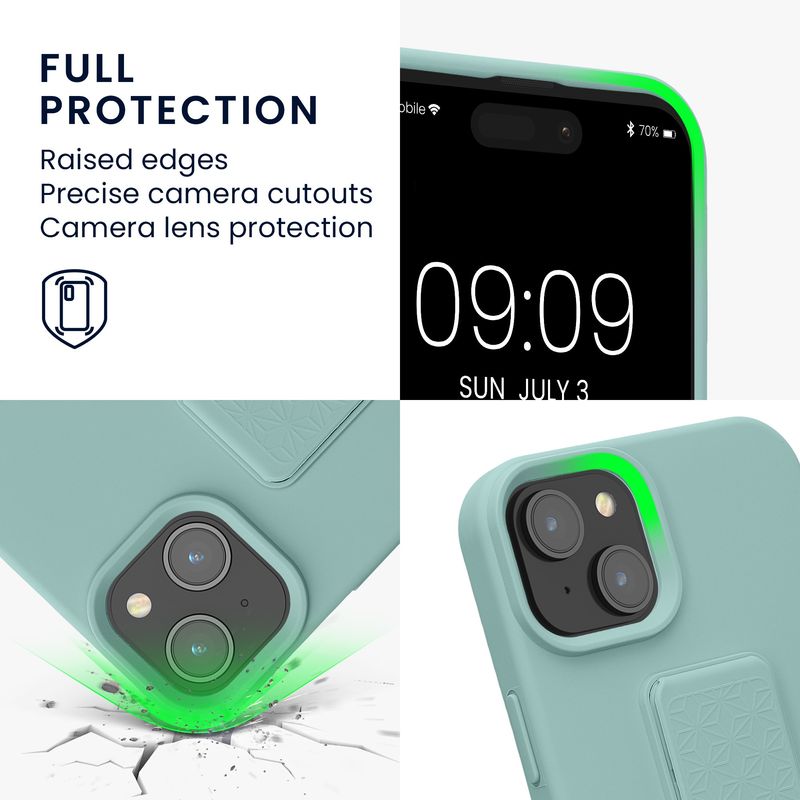 Laptop, Telefoane si Tablete - Telefoane mobile si accesorii - Accesorii Telefoane - Huse telefoane - Husa Kwmobile pentru iPhone 15 Plus, functie stand, silicon, verde - Infinity.ro