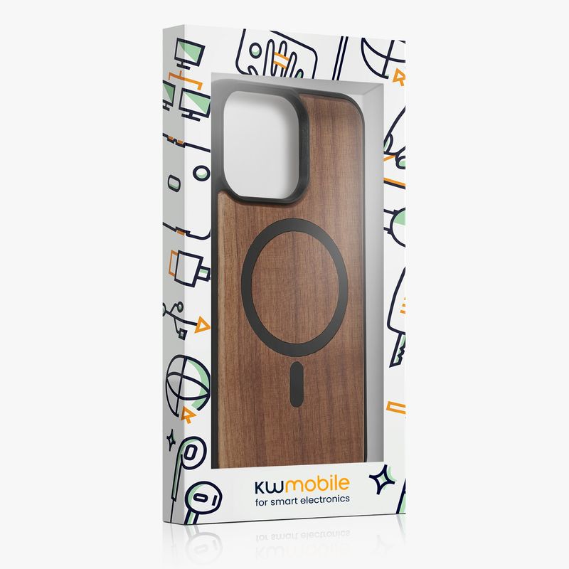 Laptop, Telefoane si Tablete - Telefoane mobile si accesorii - Accesorii Telefoane - Huse telefoane - Husa Kwmobile pentru iPhone 15 Pro Max, compatibilitate MagSafe, lemn, TPU, maro, negru - Infinity.ro
