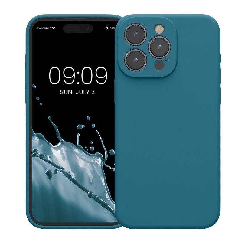 Laptop, Telefoane si Tablete - Telefoane mobile si accesorii - Accesorii Telefoane - Huse telefoane - Husa Kwmobile pentru iPhone 15 Pro Max, anti-alunecare, silicon, turcoaz - Infinity.ro