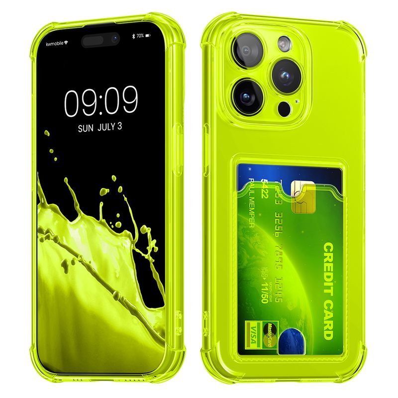 Laptop, Telefoane si Tablete - Telefoane mobile si accesorii - Accesorii Telefoane - Huse telefoane - Husa Kwmobile pentru iPhone 15 Pro Max, buzunar card, TPU, galben, transparent - Infinity.ro