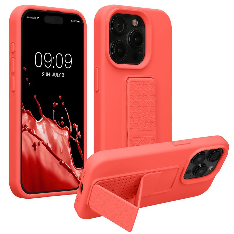 Laptop, Telefoane si Tablete - Telefoane mobile si accesorii - Accesorii Telefoane - Huse telefoane - Husa Kwmobile pentru iPhone 15 Pro Max, functie stand, silicon, roz - Infinity.ro