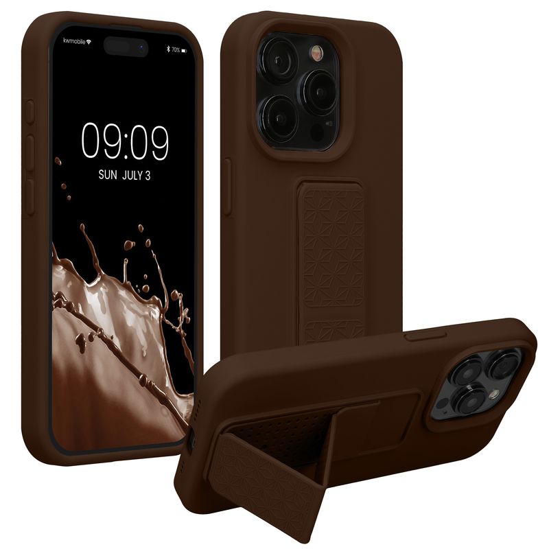 Laptop, Telefoane si Tablete - Telefoane mobile si accesorii - Accesorii Telefoane - Huse telefoane - Husa Kwmobile pentru iPhone 15 Pro Max, functie stand, silicon, maro - Infinity.ro