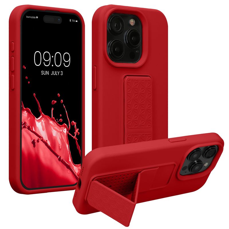 Laptop, Telefoane si Tablete - Telefoane mobile si accesorii - Accesorii Telefoane - Huse telefoane - Husa Kwmobile pentru iPhone 15 Pro Max, functie stand, silicon, rosu - Infinity.ro