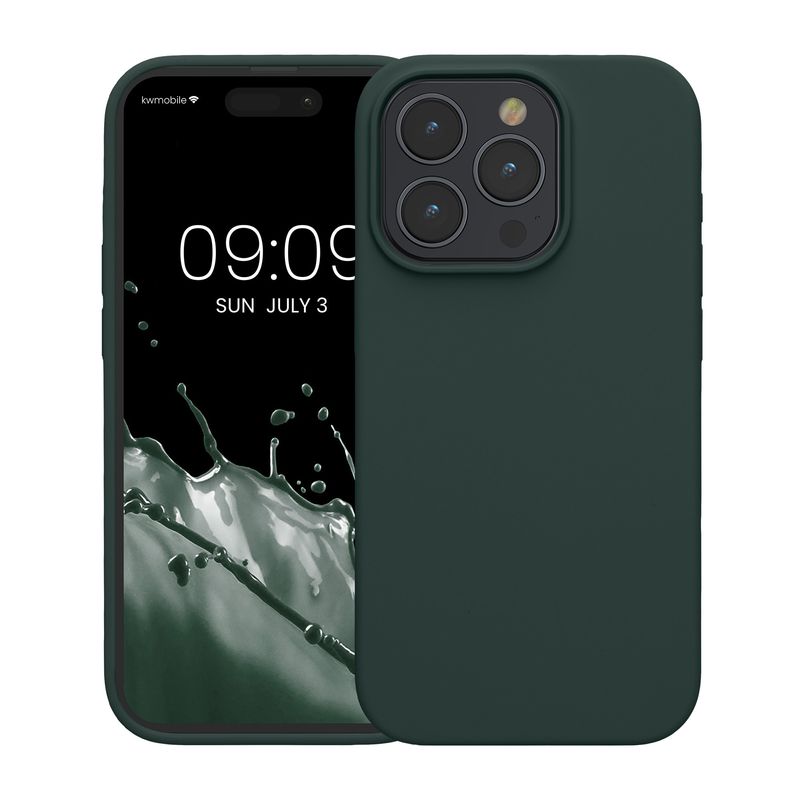 Laptop, Telefoane si Tablete - Telefoane mobile si accesorii - Accesorii Telefoane - Huse telefoane - Husa Kwmobile pentru iPhone 15 Pro Max, incarcare wireless, silicon, albastru verzui - Infinity.ro
