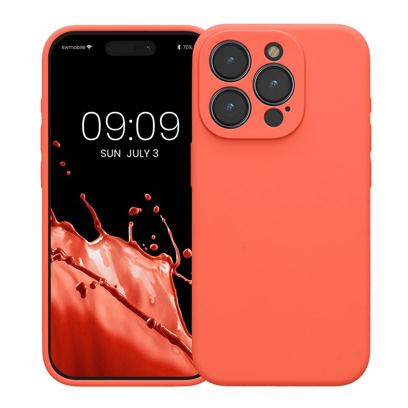 Laptop, Telefoane si Tablete - Telefoane mobile si accesorii - Accesorii Telefoane - Huse telefoane - Husa Kwmobile pentru iPhone 15 Pro, anti-alunecare, silicon, coral - Infinity.ro