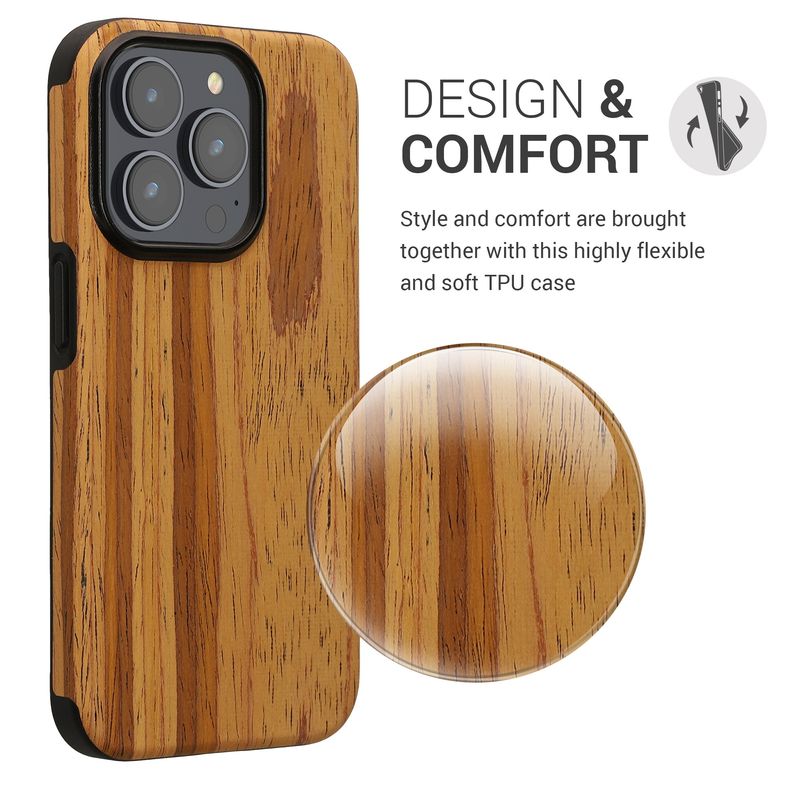 Laptop, Telefoane si Tablete - Telefoane mobile si accesorii - Accesorii Telefoane - Huse telefoane - Husa Kwmobile pentru iPhone 15 Pro, anti-alunecare, lemn, TPU, aspect vintage - Infinity.ro