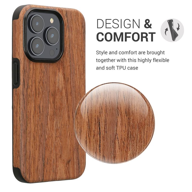 Laptop, Telefoane si Tablete - Telefoane mobile si accesorii - Accesorii Telefoane - Huse telefoane - Husa Kwmobile pentru iPhone 15 Pro, anti-alunecare, lemn, TPU, aspect maro - Infinity.ro
