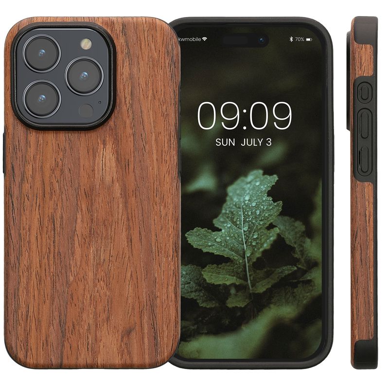 Laptop, Telefoane si Tablete - Telefoane mobile si accesorii - Accesorii Telefoane - Huse telefoane - Husa Kwmobile pentru iPhone 15 Pro, anti-alunecare, lemn, TPU, aspect maro - Infinity.ro