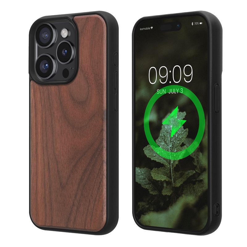 Laptop, Telefoane si Tablete - Telefoane mobile si accesorii - Accesorii Telefoane - Huse telefoane - Husa Kwmobile pentru iPhone 15 Pro, compatibilitate MagSafe, lemn, TPU, maro - Infinity.ro