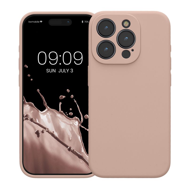 Laptop, Telefoane si Tablete - Telefoane mobile si accesorii - Accesorii Telefoane - Huse telefoane - Husa Kwmobile pentru iPhone 15 Pro, anti-alunecare, silicon, roz prafuit - Infinity.ro