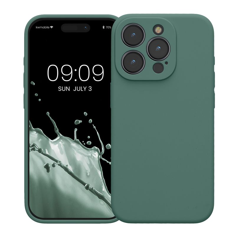 Laptop, Telefoane si Tablete - Telefoane mobile si accesorii - Accesorii Telefoane - Huse telefoane - Husa Kwmobile pentru iPhone 15 Pro, anti-alunecare, silicon, verde - Infinity.ro