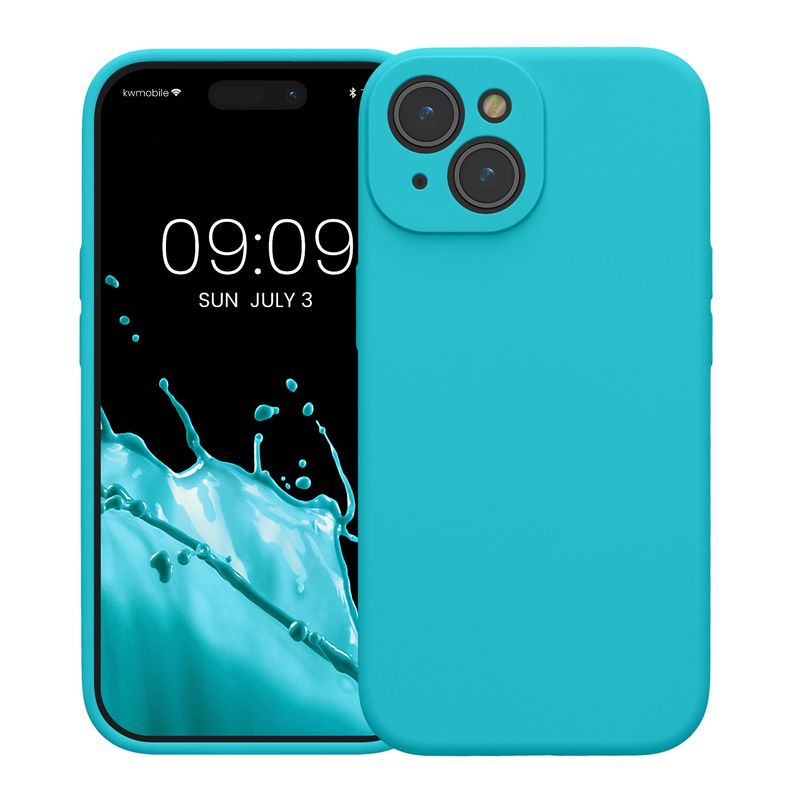 Laptop, Telefoane si Tablete - Telefoane mobile si accesorii - Accesorii Telefoane - Huse telefoane - Husa Kwmobile pentru iPhone 15, anti-alunecare, silicon, albastru glaciar - Infinity.ro