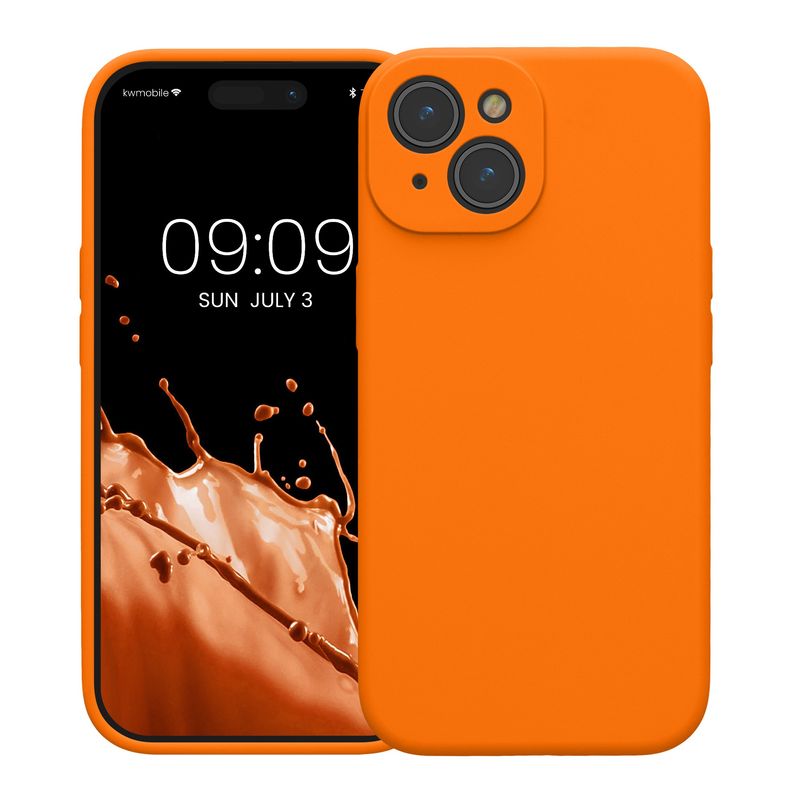 Laptop, Telefoane si Tablete - Telefoane mobile si accesorii - Accesorii Telefoane - Huse telefoane - Husa Kwmobile pentru iPhone 15, anti-alunecare, silicon, portocaliu - Infinity.ro