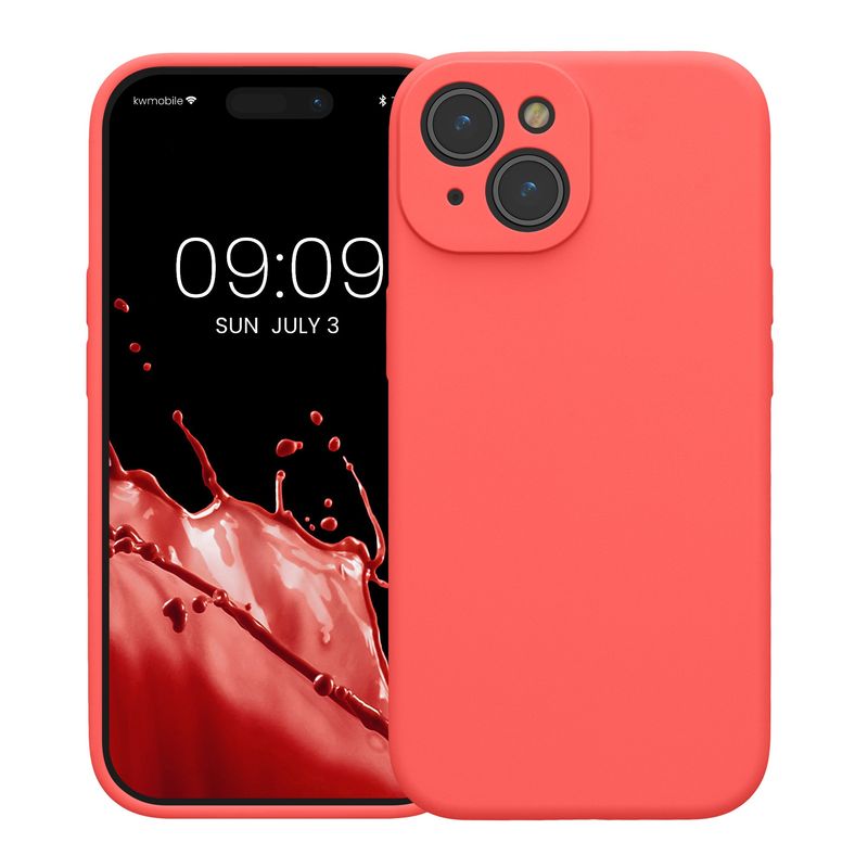 Laptop, Telefoane si Tablete - Telefoane mobile si accesorii - Accesorii Telefoane - Huse telefoane - Husa Kwmobile pentru iPhone 15, anti-alunecare, silicon, coral - Infinity.ro