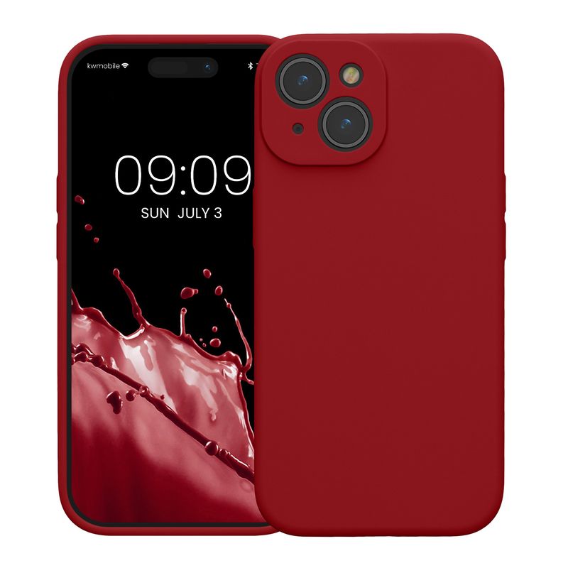 Laptop, Telefoane si Tablete - Telefoane mobile si accesorii - Accesorii Telefoane - Huse telefoane - Husa Kwmobile pentru iPhone 15, anti-alunecare, silicon, rosu - Infinity.ro