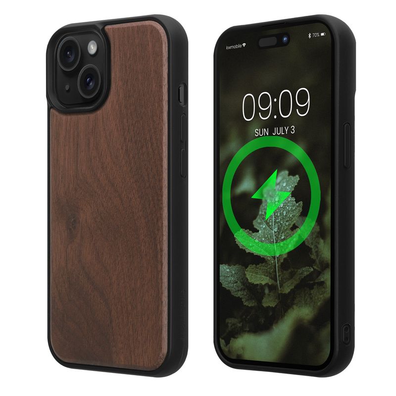 Laptop, Telefoane si Tablete - Telefoane mobile si accesorii - Accesorii Telefoane - Huse telefoane - Husa Kwmobile pentru iPhone 15, compatibilitate MagSafe, protectie la socuri, lemn, TPU, maro - Infinity.ro