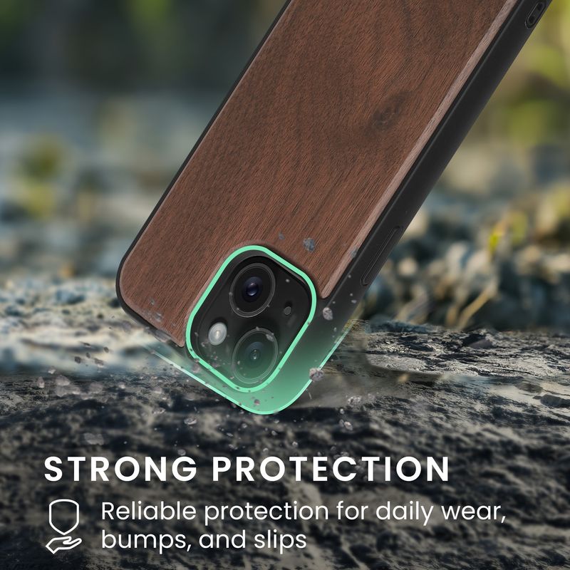 Laptop, Telefoane si Tablete - Telefoane mobile si accesorii - Accesorii Telefoane - Huse telefoane - Husa Kwmobile pentru iPhone 15, compatibilitate MagSafe, protectie la socuri, lemn, TPU, maro - Infinity.ro