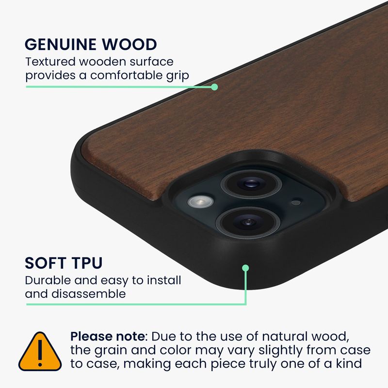 Laptop, Telefoane si Tablete - Telefoane mobile si accesorii - Accesorii Telefoane - Huse telefoane - Husa Kwmobile pentru iPhone 15, compatibilitate MagSafe, protectie la socuri, lemn, TPU, maro - Infinity.ro