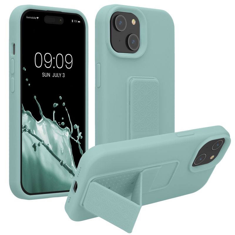 Laptop, Telefoane si Tablete - Telefoane mobile si accesorii - Accesorii Telefoane - Huse telefoane - Husa Kwmobile pentru iPhone 15, functie stand, silicon, verde - Infinity.ro