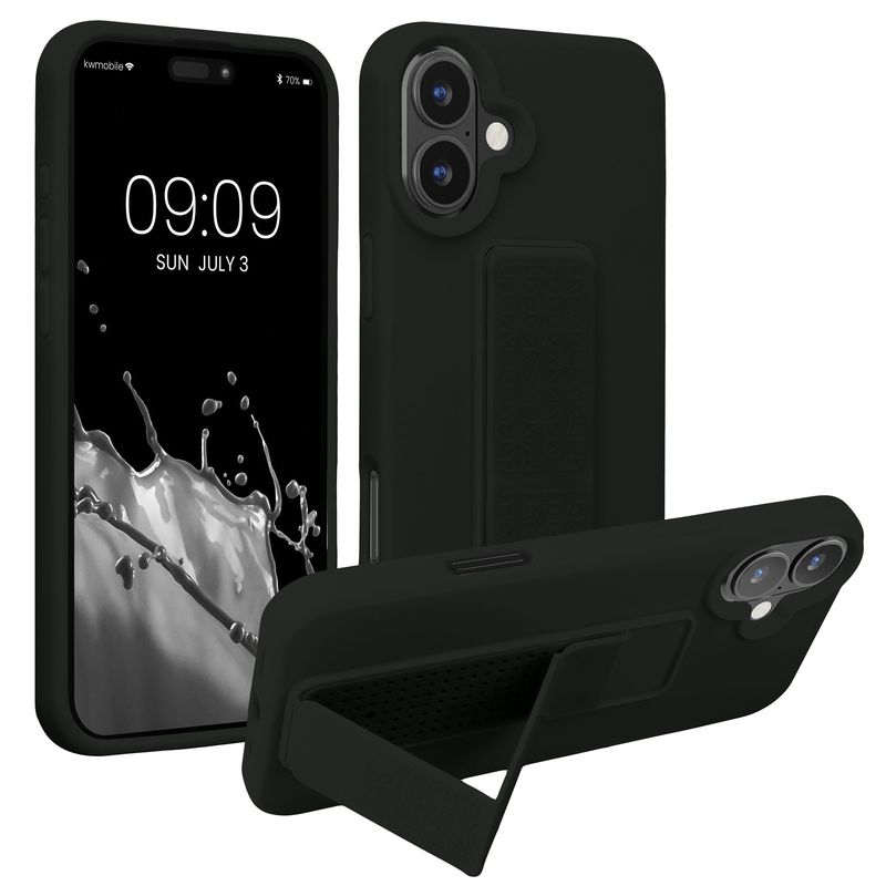 Laptop, Telefoane si Tablete - Telefoane mobile si accesorii - Accesorii Telefoane - Huse telefoane - Husa Kwmobile pentru iPhone 16 Plus, functie stand, silicon, negru - Infinity.ro