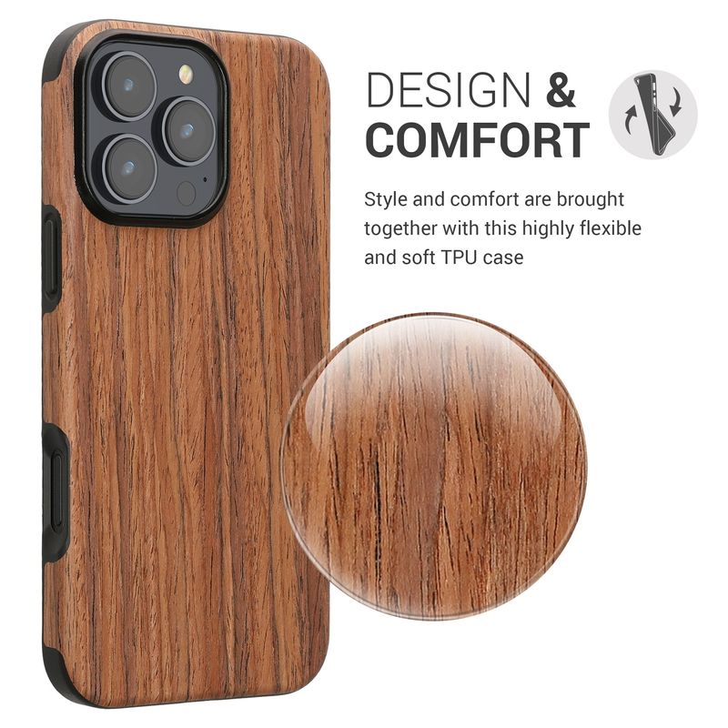 Laptop, Telefoane si Tablete - Telefoane mobile si accesorii - Accesorii Telefoane - Huse telefoane - Husa Kwmobile pentru iPhone 16 Pro Max, anti-alunecare, lemn, TPU, aspect maro - Infinity.ro