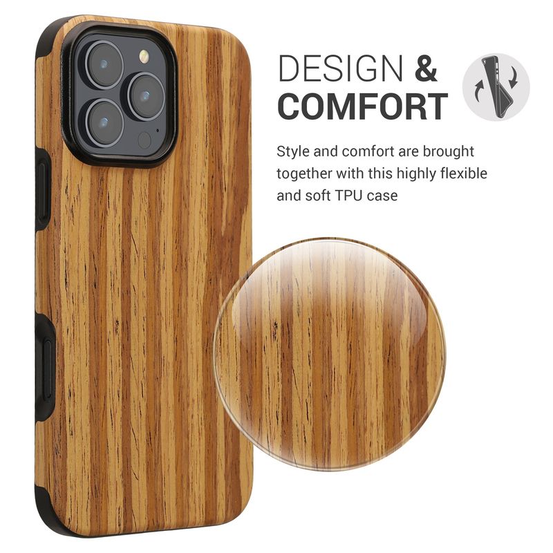 Laptop, Telefoane si Tablete - Telefoane mobile si accesorii - Accesorii Telefoane - Huse telefoane - Husa Kwmobile pentru iPhone 16 Pro Max, anti-alunecare, lemn, TPU, aspect vintage - Infinity.ro