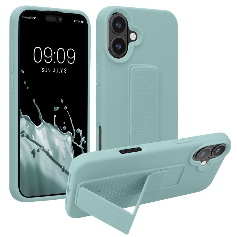Laptop, Telefoane si Tablete - Telefoane mobile si accesorii - Accesorii Telefoane - Huse telefoane - Husa Kwmobile pentru iPhone 16 Plus, functie stand, silicon, verde - Infinity.ro