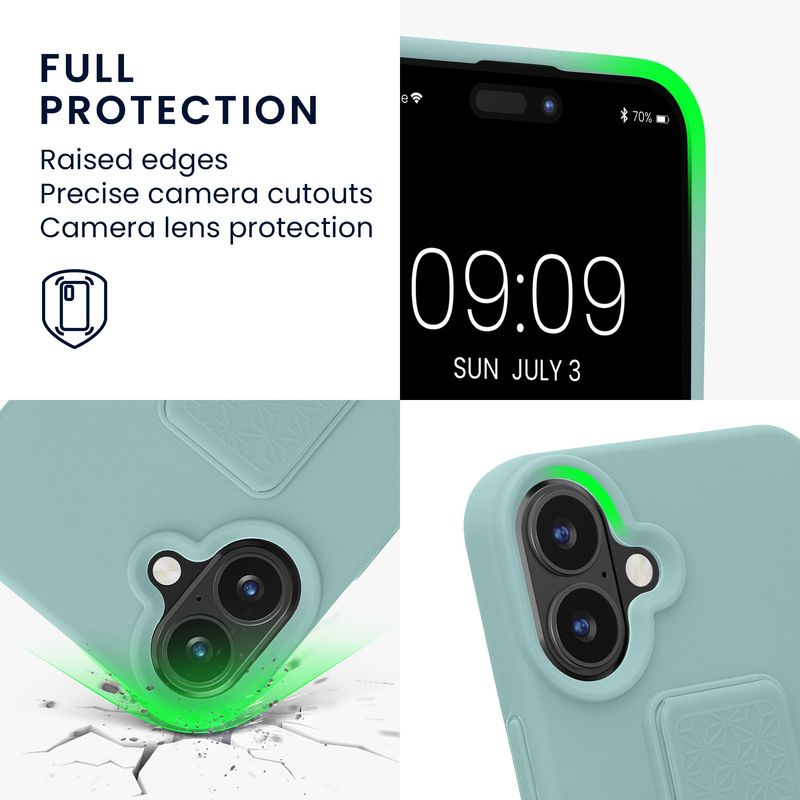 Laptop, Telefoane si Tablete - Telefoane mobile si accesorii - Accesorii Telefoane - Huse telefoane - Husa Kwmobile pentru iPhone 16 Plus, functie stand, silicon, verde - Infinity.ro