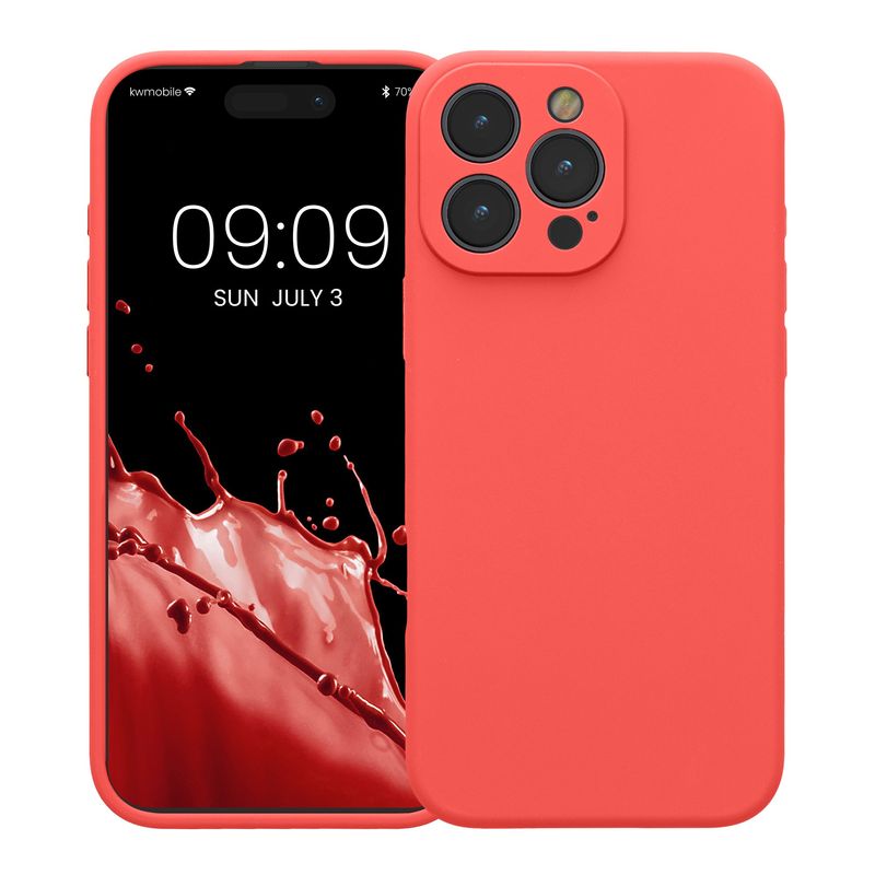 Laptop, Telefoane si Tablete - Telefoane mobile si accesorii - Accesorii Telefoane - Huse telefoane - Husa Kwmobile pentru iPhone 16 Pro Max, anti-alunecare, silicon, coral neon - Infinity.ro
