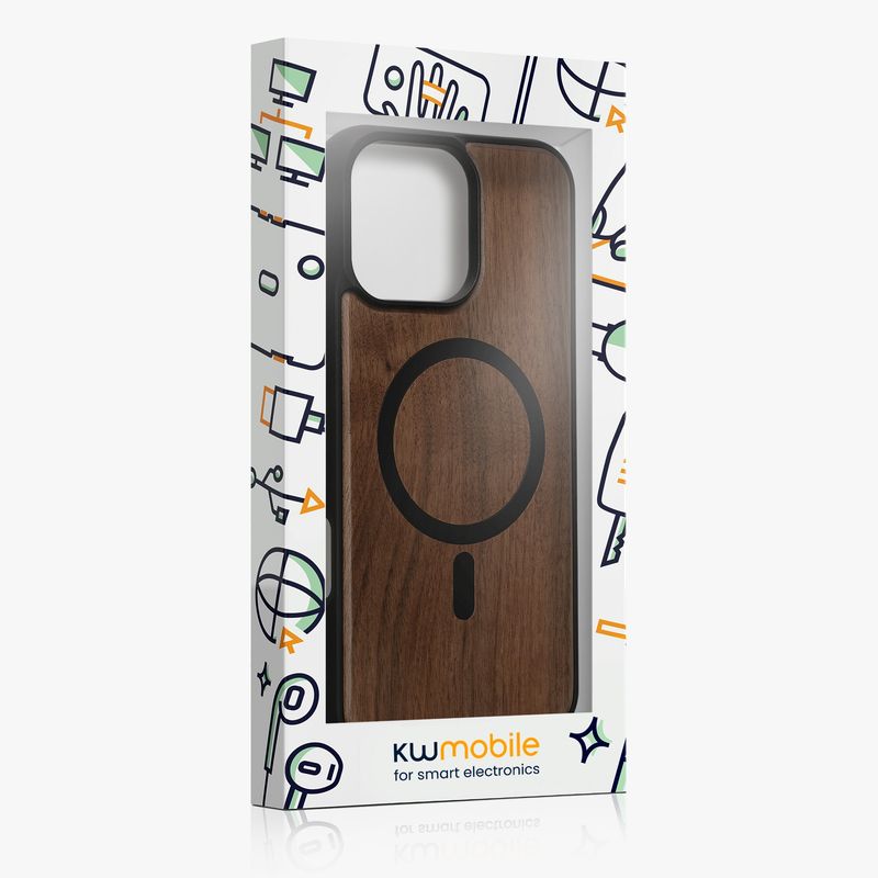 Laptop, Telefoane si Tablete - Telefoane mobile si accesorii - Accesorii Telefoane - Huse telefoane - Husa Kwmobile pentru iPhone 16 Pro Max, compatibilitate MagSafe, lemn, TPU, maro, negru - Infinity.ro