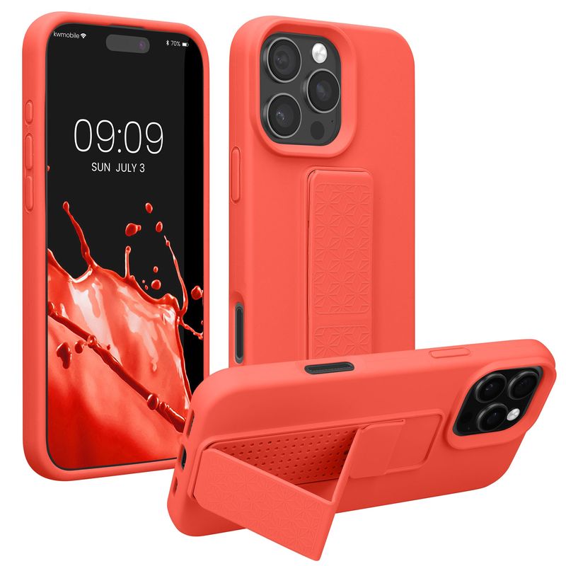 Laptop, Telefoane si Tablete - Telefoane mobile si accesorii - Accesorii Telefoane - Huse telefoane - Husa Kwmobile pentru iPhone 16 Pro Max, functie stand, silicon, coral - Infinity.ro